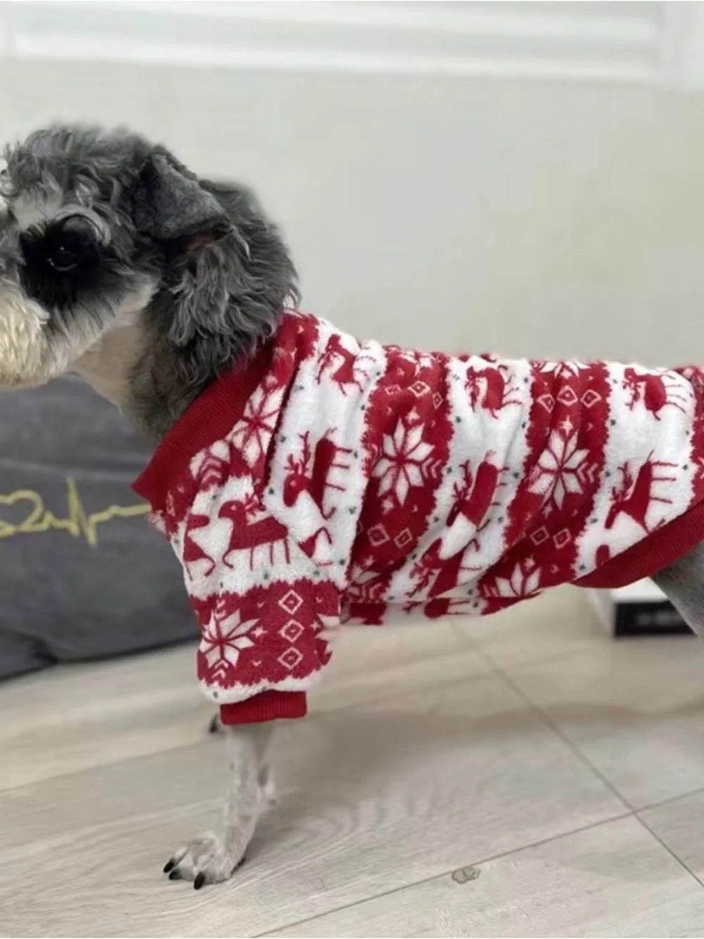Festive Red & White Reindeer Dog Sweater